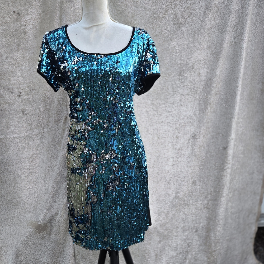 Tiana B. Teal and Silver‎ Sequin Mini Dress